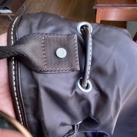 Lancel drawstring handbag nylon and leather brown - Picture 6 of 11